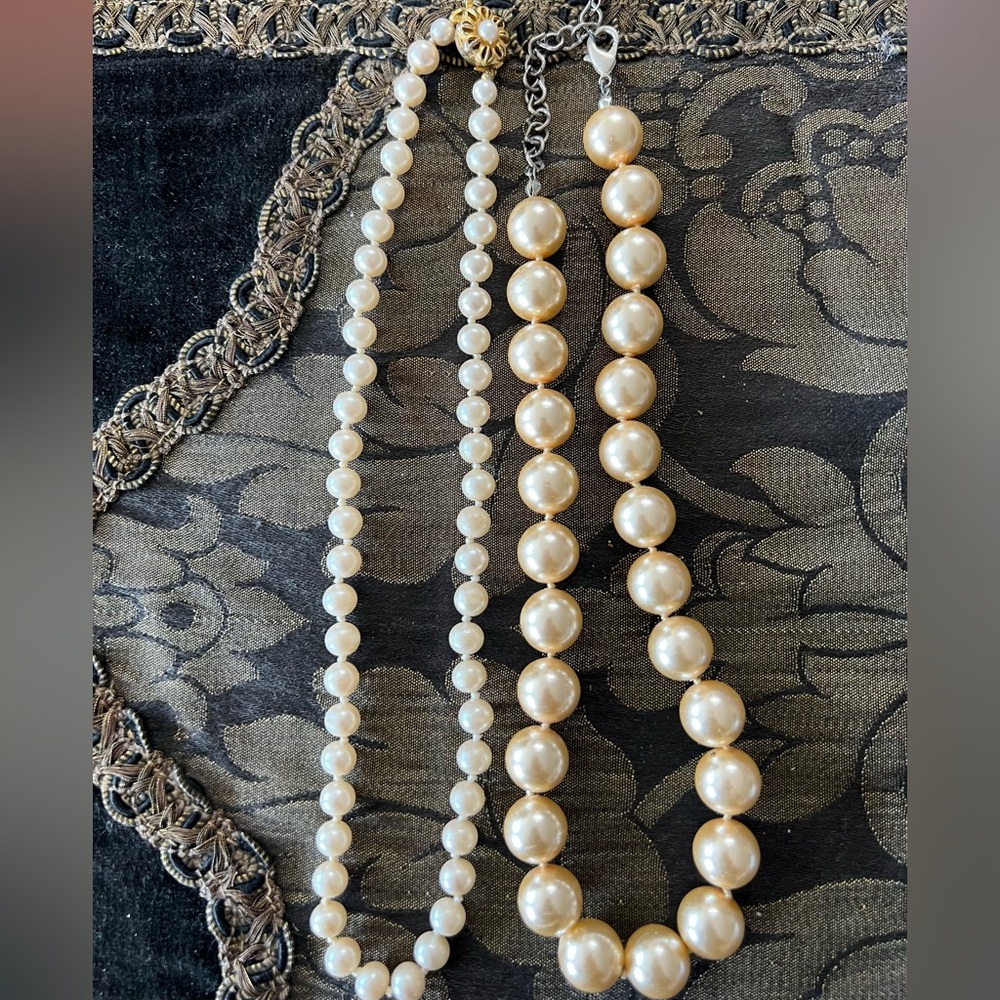 Gold bead vintage necklace. (The white one is a freebie)